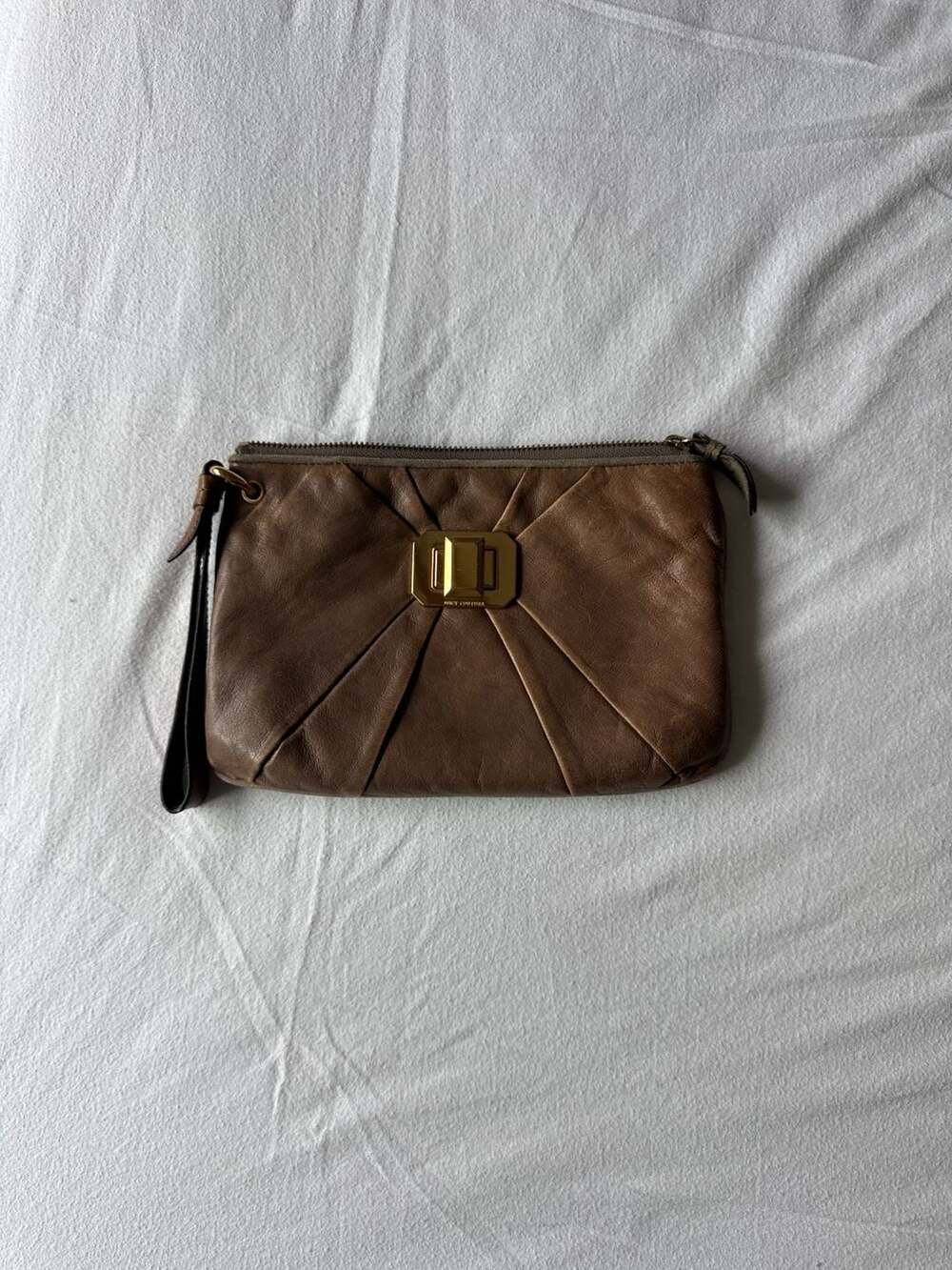 Juicy Couture Brown Pleated Leather Turnlock Wristlet Clutch